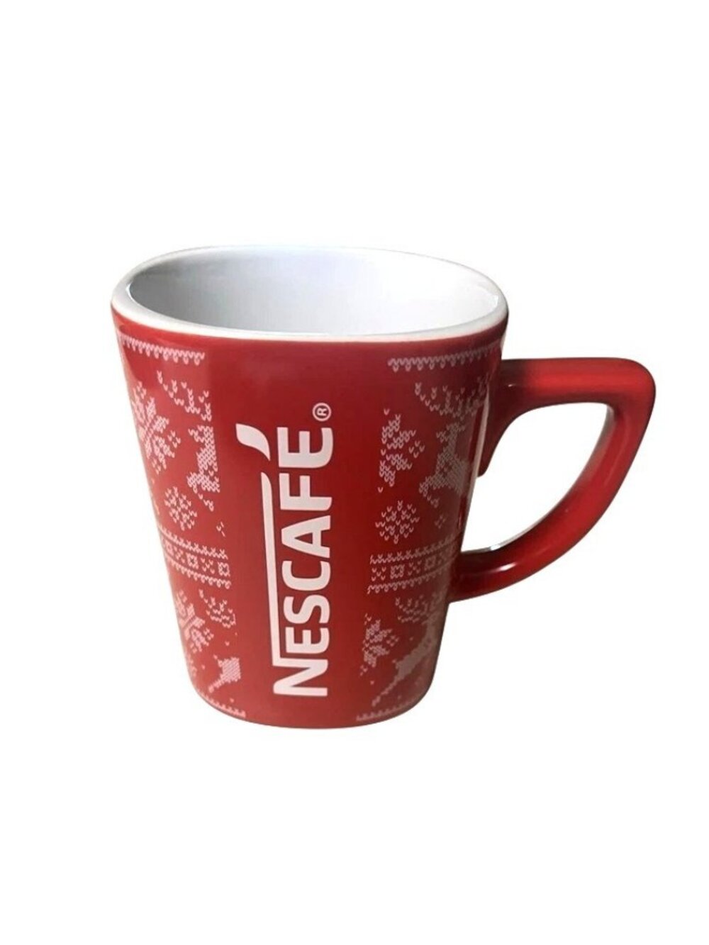 Nescafé Red Ceramic Mug White Holiday Snowflake Reindeer Design 11oz Collect